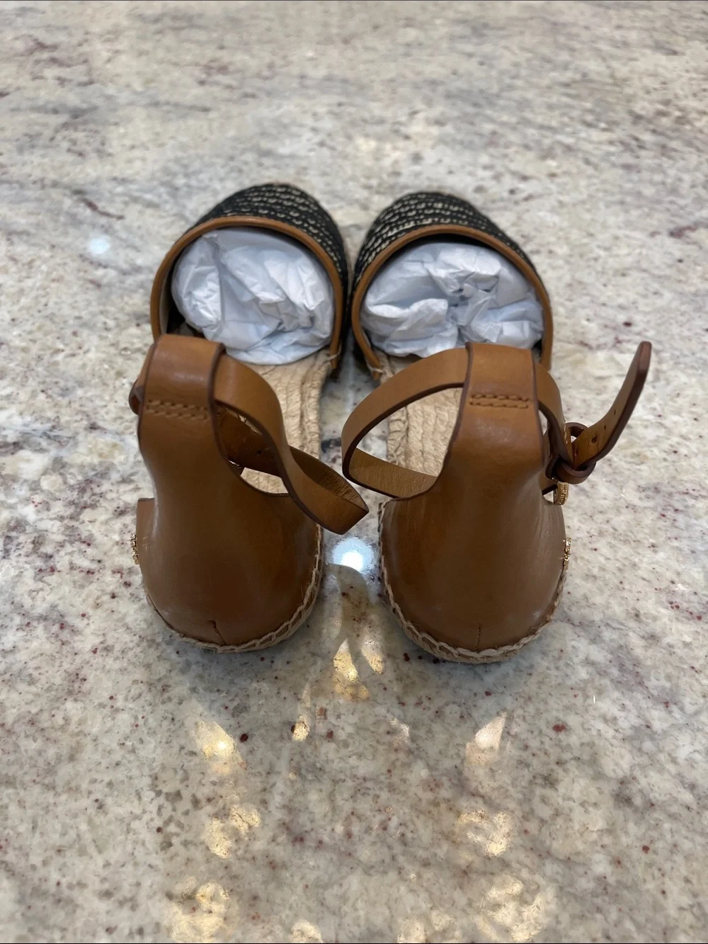 Tory Burch Mosaic Straw Flat Espadrille Sandals Size 11 – Black Natural Like New